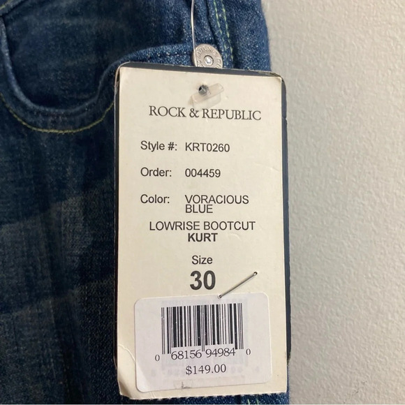 ROCK & REPUBLIC Sz 30 Low Rise Bootcut Kurt in Voracious Blue US Made Jeans NEW - Picture 2 of 11